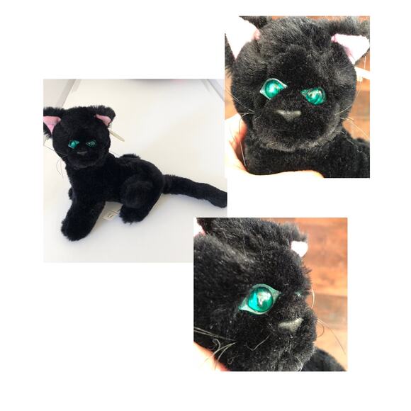 Black Cat Plush Green Eyes Plush Korea Zipper Pocket Vtg 1983 World of Smile - Picture 10 of 10